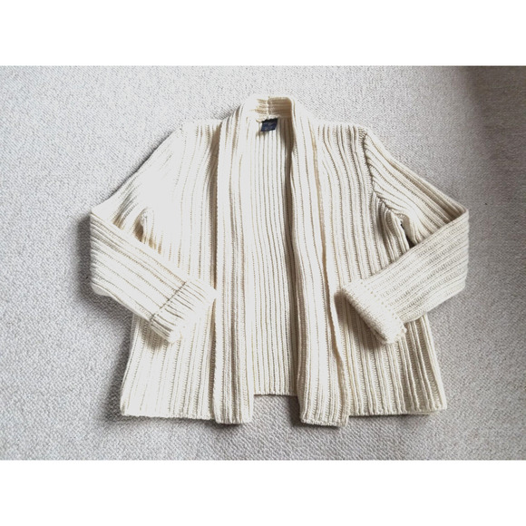 Womens Sweater-PAUL JAMES-ENGLAND-cream 100% wool ribbed cozy open cardigan ls-M - Picture 1 of 4
